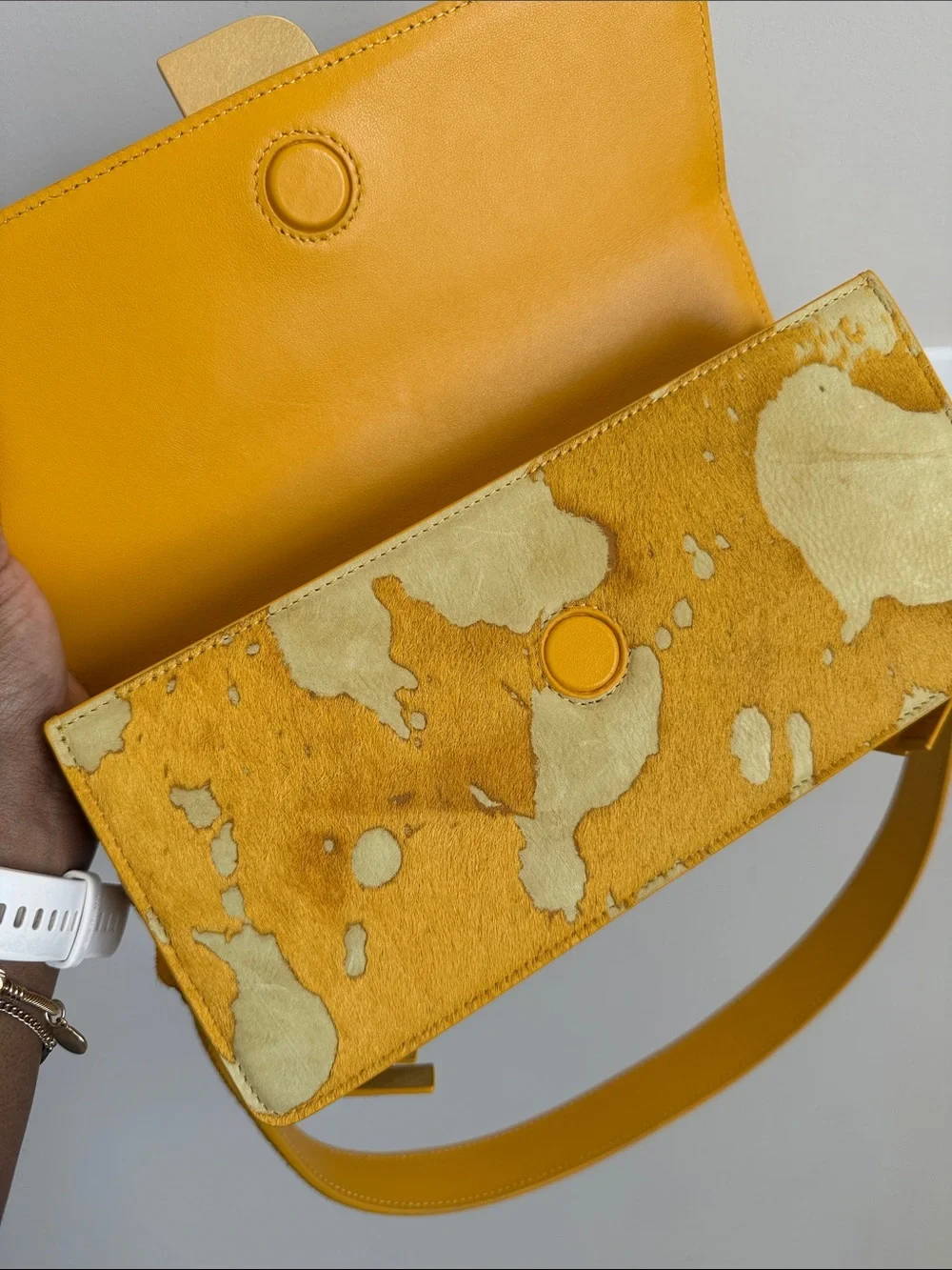 Brandon Blackwood Yellow Patterned Leather Shoulder Bag with Gold B Hardware